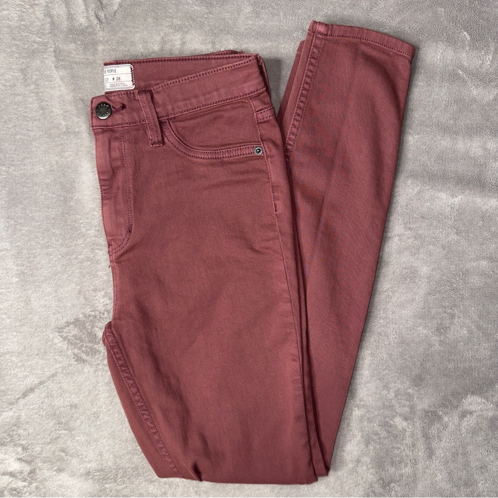 Women's Free People Mauve Burgundy Ankle Skinny Leg Denim Jeans - W28xL28